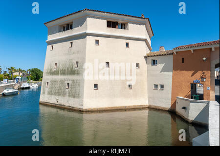 Tower of the city wall at the bridge Pont de la Poteme, Port Grimaud, Var, Provence-Alpes-Cote d`Azur, France, Europe Stock Photo